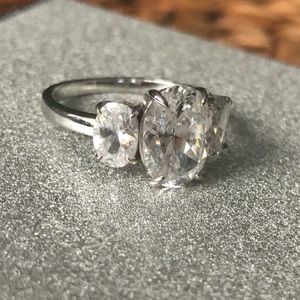 CZ and Sterling silver three stone oval cut ring